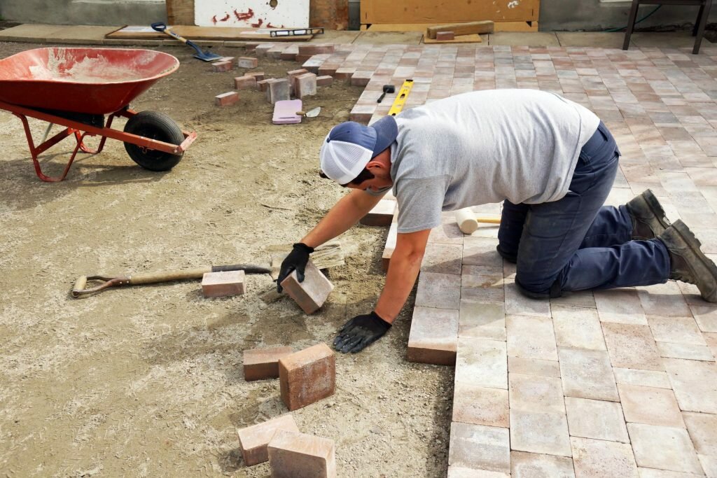paving contractor doing brick paving
